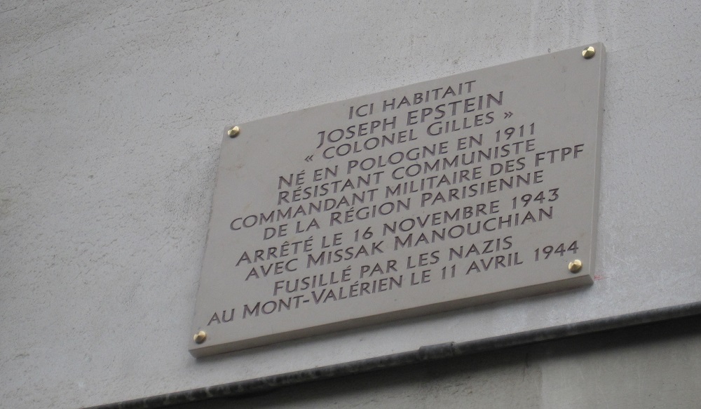 Plaque commémorative Joseph Epstein octobre 2018 - 2 rue Labrouste - Paris 15