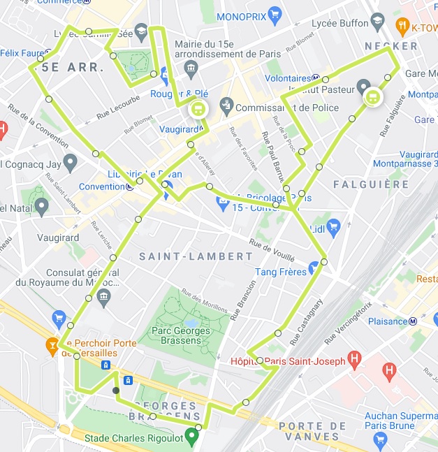 parcours Traverse Paris 15 (c) Google - Zenbus